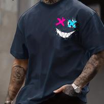Vyriškas vasarinis 100% grynos medvilnės madingas laisvalaikio sportinis laisvas 3D besišypsančio veido margintas apvalios apykaklės trumpomis rankovėmis T-shirt viršus L