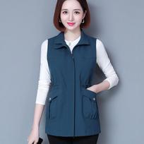 Spring Summer Vest Jacket WoMan's Korean Sleeveless Coat Female Thin Waistcoat Middle-Aged Mom Casual Tops Outerwear XXXL mėlyna