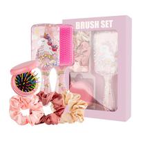 Daily Hair Care Hair Accessories Detangling Hair Brush Kit Gift Box Women Kids Hair Brush Set with Elastic Hair Ties Hair Clips rožinė