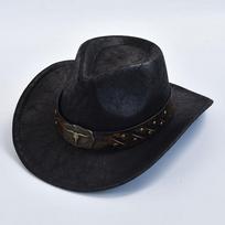 Men Women Western Cowboy Hats Faux Leather Vintage Gentleman Cowgirl Jazz Hats Sombrero Hombre One Size black