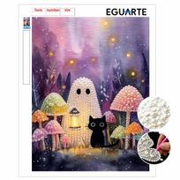 Frameless Pearl Painting Kit Black Cat Mushroom Forest Pattern DIY Shiny Bead Canvas Creative Leisure Craft Gift for Adults Decor 30x40cm