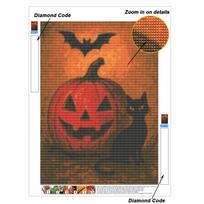 Diamond Painting Kit Halloween Pumpkin Black Cat Bat Design DIY 5D Full Drill Canvas Art Creative Handmade Craft for Adults Decor Round 20x30cm