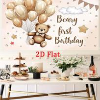 Teddy bear balloon and star fireworks backdrop set -  Teddy's First Birthday  party banner, polyester material 47.2x31.5inch/120*80cm