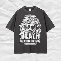 Death Before Decaf Oversized T-Shirt – Grunge Coffee Skull Graphic 2XL