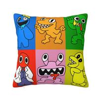 Custom Fashion Cute Blue Rainbows Friend Play Gamer Cushion Covers 40X40Cm Velvet Throw Pillow For Car Square Pillowcase Peach skin 18*18(CM)-1Pcs