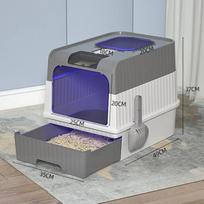 UV Sterilized Cat Sandbox Jumbo Cat Litter Box with Drawer Totally Closed Cat Litter Pan Large Capacity Odor Removal Cat Toilet blue