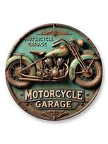 Vintažinis apvalus aliuminio ženklas - Retro metalinis skardinis ženklas - Motociklo kaimiškas metalinis sienų menas - Namams, kambario dekorui - Dovana motociklo 20x20cm balta