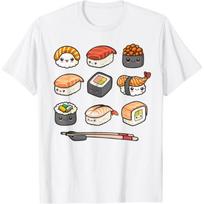 Figured Funny Sushi Tshirt Anime Kawaii Set Cute Japanese Food Lover T-Shirt Janpanese Rice Art Gift Tee S balta