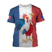 France Retro Flag Print Tshirt Street Casual Harajuku Mens Clothing Oversized T Shirts Football Cock Harajuku Pattern Tee Top 2XS