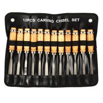 12pcs Steel Hammer End Wood Carving Chisel Set DIY Wood Gouge Turning Tools  For Beginners