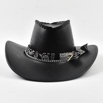 Handmade Faux Leather Western Cowboy Hats For Women Men Vintage Big-edge Gentleman Cowgirl Jazz Hat Holidays Party Cosplay Hate 56-58CM juoda