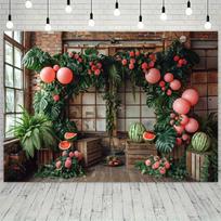 Large fabric backdrop curtain, designed with tropical watermelon pattern, suitable for parties, birthdays, and festivals 47.2x31.5inch/120*80cm