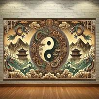 1 piece - Yin Yang Long Feng Brocade Banner - A vibrant Chinese-style wall decoration, suitable for homes and gardens 47.2x31.5inch/120*80cm