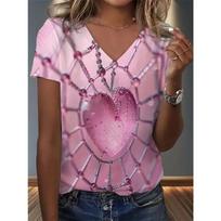 Summer Women's 3D Printed V-Neck T-Shirt Fashion Versatile Breathable Trend Casual S