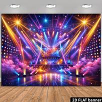 2D planar neon stage lighting theme backdrop fabric, with dazzling beams and star elements, made of polyester material 47.2x31.5inch/120*80cm