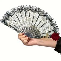 Vintage Spanish Flamenco Rose Lace Handheld Fan Elegant Black Folding Party Wedding Fan 1pc/2pcs Option for Special Occasions