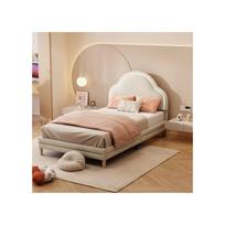 Lit simple - MUVOE - 90x200 cm - Tête de lit nuage - Velours beige - Bandes lumineuses multicolores smėlis