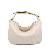 2024 Cross-border European and American style sardines woven bag, dumpling bag, metal handle handbag, storage dumpling bag 33*4*20cm pilkšvai balta