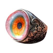 Yousheng Eye Ring Adjustable Opening Talisman Ring with Surreal Brown Iris Design Lifelike Blood-Red Eyeball Retro Finger 1pc