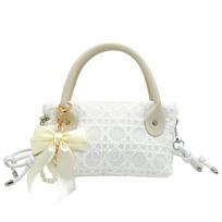 DIOR Bag [Customized Cosmetic Bag] Canvas Sweetheart Coco, Simple and Fashionable, Versatile Classic, Niche High-end, Single-layer Storage, Bow Pearl balta
