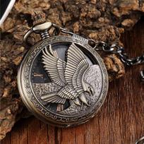 Unique  Roman Mechanical Pocket Watch Antique Eagle Engraved Steampunk Necklace Fob Unisex Mens Vintage Pendent Watch bronza