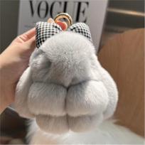 Cute Bunny Keychain With Real Fur And Leather For Gift And Collection Light Gray
