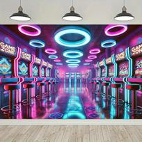 1pc vivid arcade game area background banner - colorful neon lights and dynamic atmosphere, polyester fiber 47.2x31.5inch/120*80cm