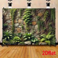 2D flat 1 piece of lush ivy and stone wall polyester background - real green and moss-covered rock design, home decoration 47.2x31.5inch/120*80cm