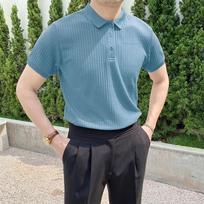2024 New Business Lapel Short-sleeved T-shirt Men's Slim Summer Casual Polo Shirt Top Fashion Koran Style High Qulity EU S mėlyna