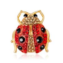 Fashion Creative Diamond Seven Stars Ladybug Brooch Vintage Alloy Red Pin Clothing Bag Accessories beige