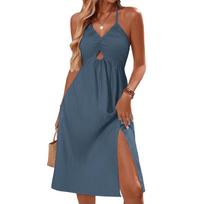 Women's Color Sleeveless Slim Fit Fashionable Long Dress XL tamsiai mėlyna
