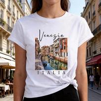 Venecija Italija Raidžių Spausdinimo Marškinėliai Moteriški 90-ųjų Marškinėliai Mergaitėms Trumpomis Rankovėmis Apvalia Kaklo Linija Laisvalaikio Marškinėliai Viršutiniai Drabužiai Vasarai Pavasariui XXS white