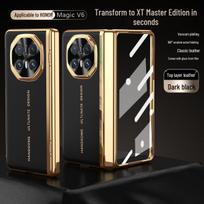 Honor Magic V6 Sulankstomas dėklas: Įmontuotas stiklinis ekranas, Vakuuminė danga, Paprasta oda, Pilnas padengimas, Vyriškas dizainas Honor Magic V6