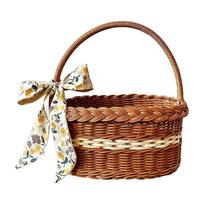 Picnic Basket Woven Hamper Imitation Rattan Market Basket with Handle and Ribbon for Picnic Storage Garden Beach Camping Outdoor