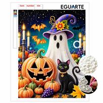 DIY Pearl Bead Art Canvas Halloween Ghost Pumpkin Cat Pattern Frameless 3D Painting Kit for Bedroom Living Room Wall Decor 30x40cm