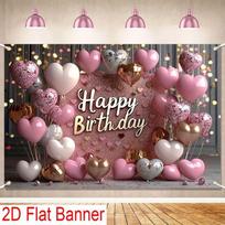 1Happy birthday Pink glitter background With balloons and hearts  Suitable for parties No Power Supply Required 47.2x31.5inch/120*80cm gray