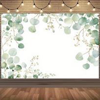 2D Lush eucalyptus leaves and white polyester background fabric  suitable for weddings and parties 47.2x31.5inch/120*80cm
