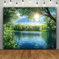 A peaceful river against a vibrant forest backdrop - made of polyester for outdoor picnics camping and nature exploration 47.2x31.5inch/120*80cm