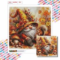 Full Drill Diamond Painting Kit Autumn Gnome Squirrel Mushroom DIY Creative Leisure Craft Canvas for Adults Home Decor Wall Art Round 20x20cm