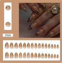 Fashion Retro Green Cat Eye Press On Nails 24pcs French Style Fake Nails Reusable Nail Tips For Women Nail Art Accessories A1