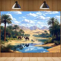2D plane Moroccan desert oasis background fabric polyester fiber suitable for indoor and outdoor use 47.2x31.5inch/120*80cm