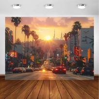 Los Angeles Sunset Boulevard backdrop fabric - Multi-functional polyester fiber urban street scene 47.2x31.5inch/120*80cm