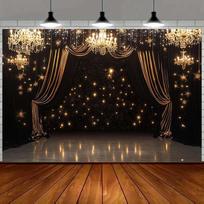 Luxurious background fabric paired with elegant chandeliers, golden curtains and twinkling stars - polyester wedding decorations 47.2x31.5inch/120*80cm