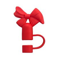 Straw Tips Lids Bowtie Straw Cap Covers Toppers Silicone Cup Accessories for Cups 30&40 Oz Tumbler with Protective Boot raudona