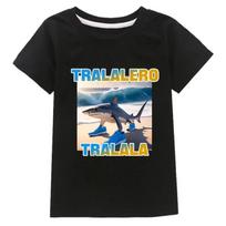 Tralalero Tralala divertido Shark Meme Cotton tops T Shirt Kids tracksuit Summer boys Girls Short Sleeve printing round neck S juoda