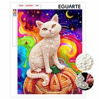 DIY Frameless Pearl Art Kit Colorful Cat On Pumpkin Design 3D Bead Painting Canvas Relaxing Handmade Craft For Unique Home Decor 30x40cm