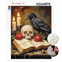 DIY Pearl Bead Art Canvas Gothic Raven Book Rose Pattern Frameless 3D Painting Kit for Bedroom Living Room Wall Decor Home Art 30x40cm