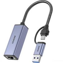 Benfei Adapter Usb-A / Usb-C Do Rj45 Usb 3.0 Szary pilka spalva