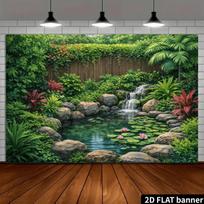 1pc, 2D flat, courtyard lotus pond backdrop, fence and water lily pool design, for home decoration, Zen-inspired spaces, wsj 47.2x31.5inch/120*80cm gray