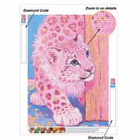 DIY 5D Diamond Art Kit Cute Pink Leopard Pattern Full Drill Canvas Creative Craft for Bedroom and Living Room Wall Decor Round 20x30cm